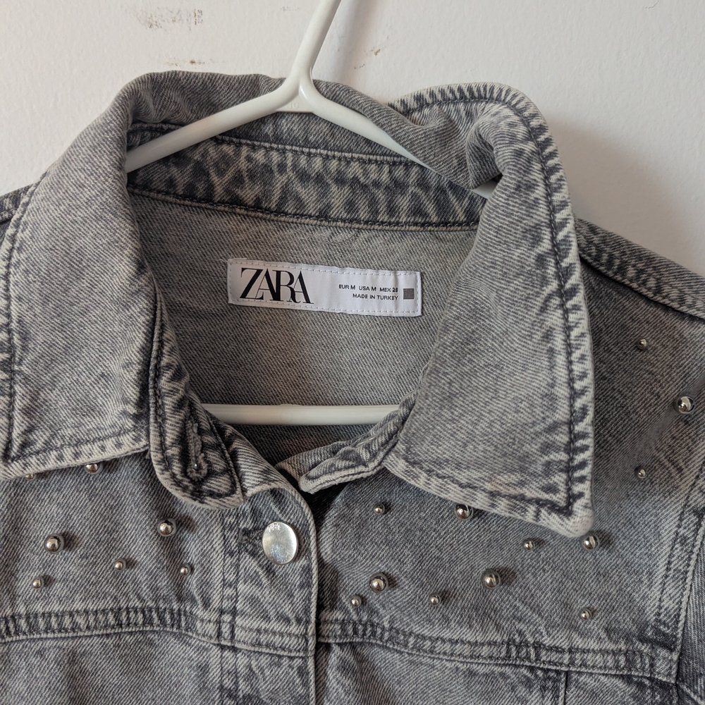 Zara Gray Studded Denim Jacket